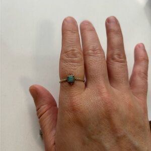 Emerald/Turquoise Green Square Stone Gold Ring - Women's Jewelry